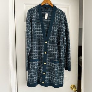 Talbots - MERINO WOOL V-NECK CARDIGAN - TEXTURE PLAID - XL - NWT